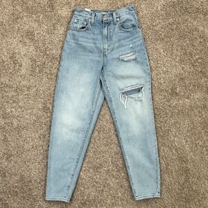 Levi's Premium High‎ Loose Taper Jeans I Light Wash Distressed I Size 24 / 0